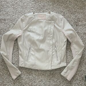 Blank NYC Cream Vegan Leather Moto Jacket Asymmetrical Zipper
